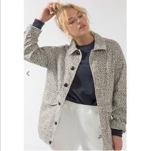 NWT Varley Linwood Oversized Denim Leopard Utility Denim Canvas Jacket